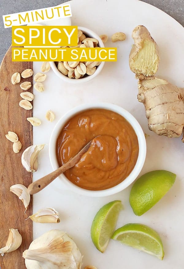 This easy 5-minute Thai Peanut Sauce is made with a few simple ingredients. It's the perfect sauce for salads, spring rolls, noodles, and more. Creamy, zesty, and with a little bit of heat, it's finger-licking good! #vegan #veganrecipes #peanutsauce #thai #dippingsauce