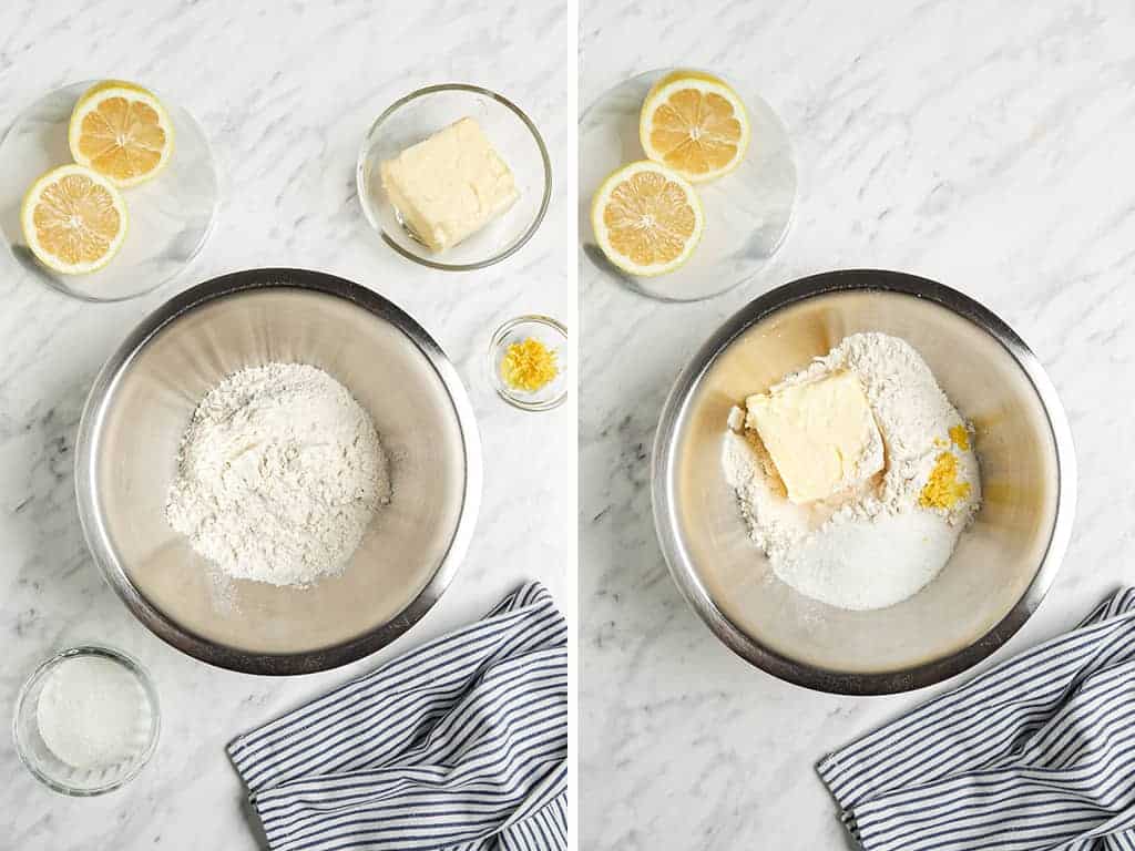 dry ingredients in bowl with butter