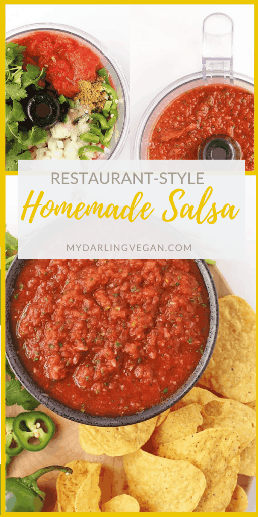 Make your salsa at home with this easy homemade salsa recipe. Made with just 8 ingredients and in under 5 minutes, you'll never need to buy your salsa at the store again.