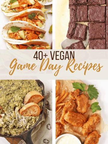 A collage of vegan super bowl recipes